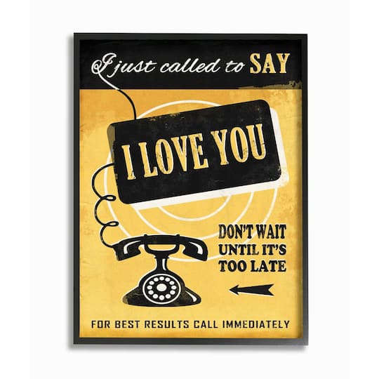 Stupell Industries Yellow Love Call Vintage Comic Book Wall Accent with Black Frame